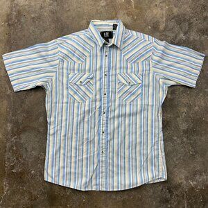 Vintage Pearl Snap Shirt Mens XL Short Sleeve Western Rancher Rodeo Striped